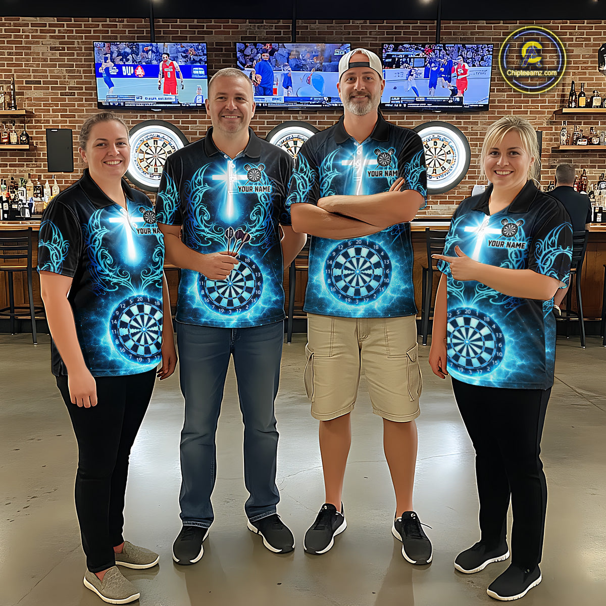 Thunder Blue Dartboard Cross Men Darts Team Shirt Personalized Tribal Dart Quarter-Zip Jerseys NYN2555