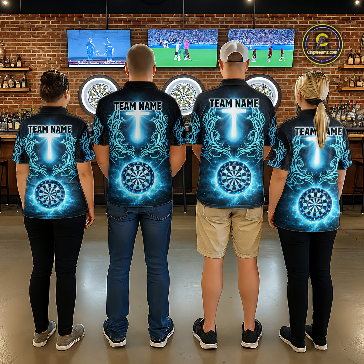 Thunder Blue Dartboard Cross Men Darts Team Shirt Personalized Tribal Dart Quarter-Zip Jerseys NYN2555