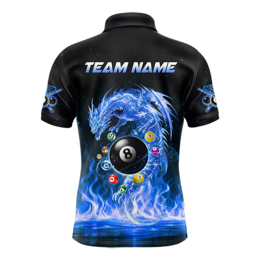 Fire Flame Dragon Pool 8 Ball Men's Billiard Shirt Custom Billiard Team League Attire|Blue NYN2557