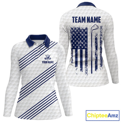 Patriotic Womens Golf Polo Shirts Custom American Flag Golf Apparel America Golf Shirt | Blue NYN3326