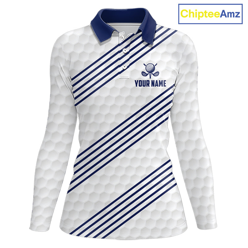 Patriotic American flag golf polo long sleeve shirt for women blue America 250th golf apparel