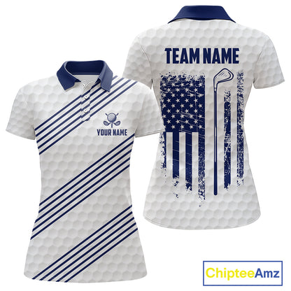 Patriotic American flag golf polo shirt for women blue America 250th golf apparel
