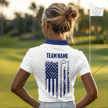 Load image into Gallery viewer, Patriotic Womens Golf Polo Shirts Custom American Flag Golf Apparel America Golf Shirt | Blue NYN3326