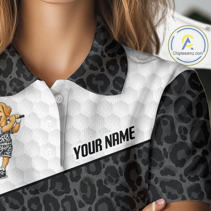 Golden Retriever Golf Shirt Personalized Black Leopard Pattern Funny Golf Polos For Women NYN3331