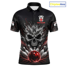 Load image into Gallery viewer, Red And Grey Smokes Horror Skull Bowling Polo Shirt For Men Custom Thunder Skull Bowling Team Jersey