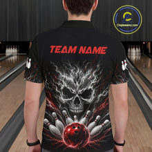 Load image into Gallery viewer, Male bowler wearing Red And Grey Smokes Horror Skull bowling jersey custom bowling league appare