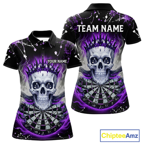 Grey Purple Smoke Crown Skull Dartboard Custom Women Polo Dart Shirt Splatter Dart Jerseys NYN1772