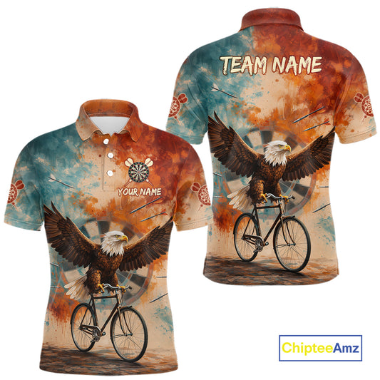 Blue & Orange Watercolor Funny Eagle Dartboard Men Dart Polo Shirts Custom Dart Team Jerseys NYN2728