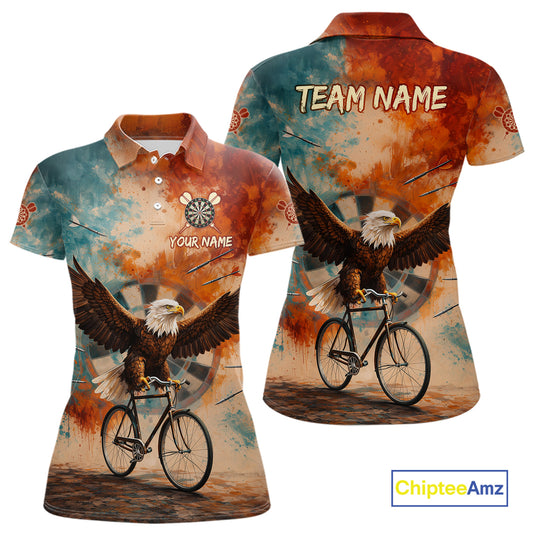 Blue & Orange Watercolor Funny Eagle Dartboard Women Dart Polo Shirts Custom Dart Team Jerseys NYN2728