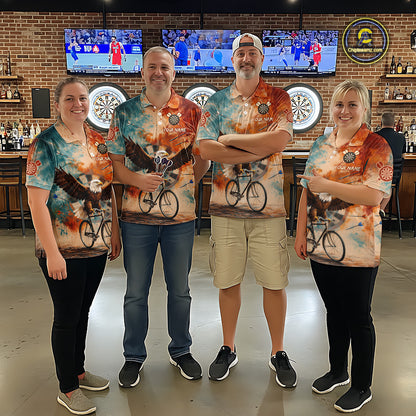 Blue & Orange Watercolor Funny Eagle Dartboard Women Dart Quarter-Zip Shirts Custom Dart Team Jerseys NYN2728