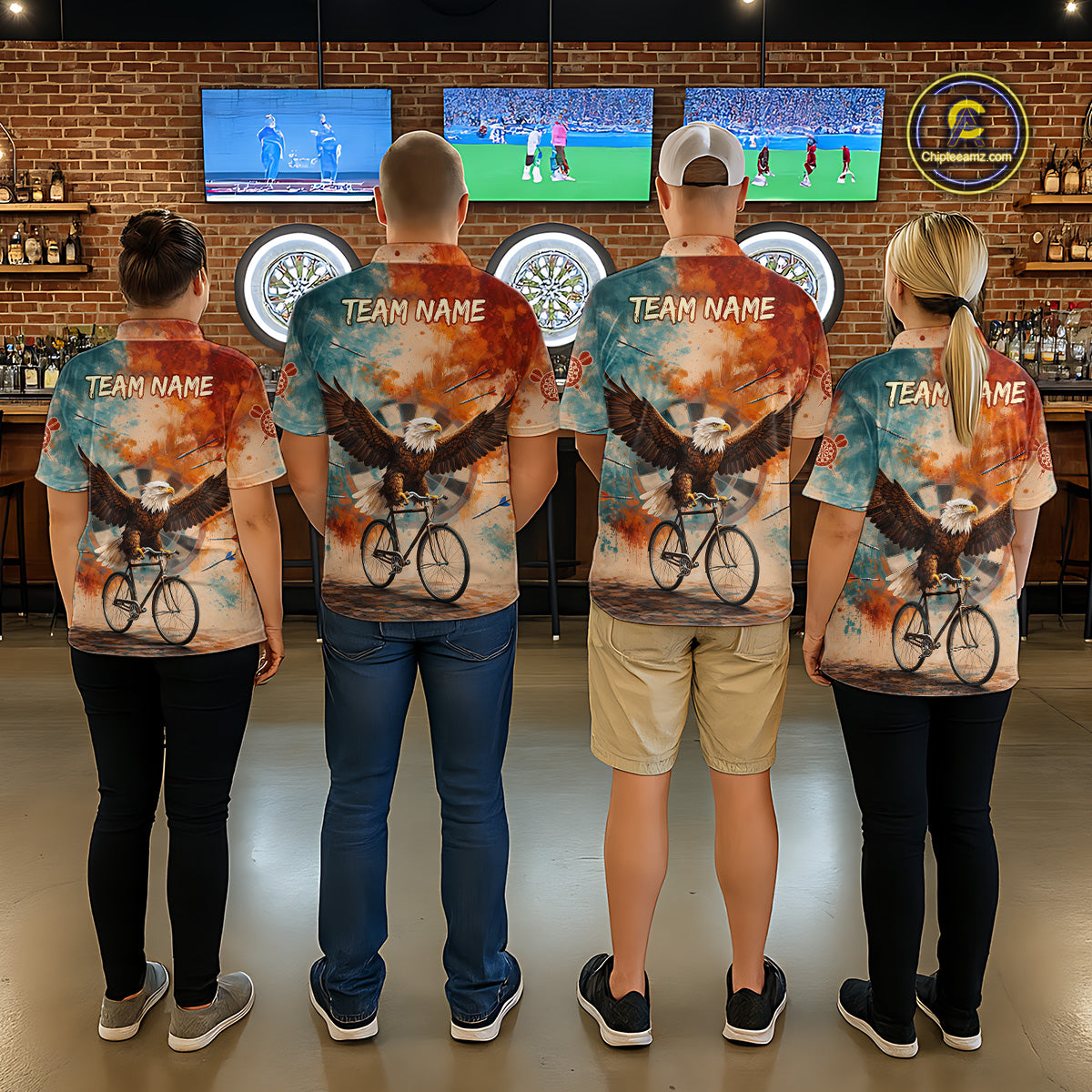 Blue & Orange Watercolor Funny Eagle Dartboard Women Dart Quarter-Zip Shirts Custom Dart Team Jerseys NYN2728