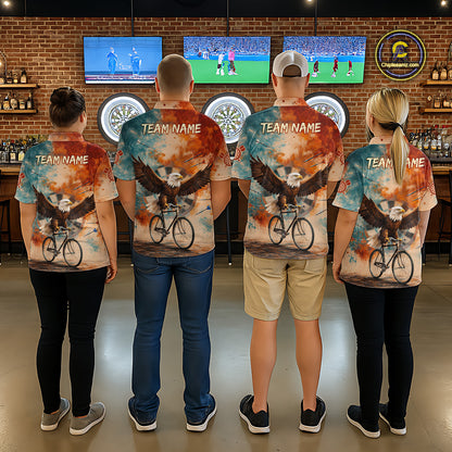 Blue & Orange Watercolor Funny Eagle Dartboard Women Dart Quarter-Zip Shirts Custom Dart Team Jerseys NYN2728