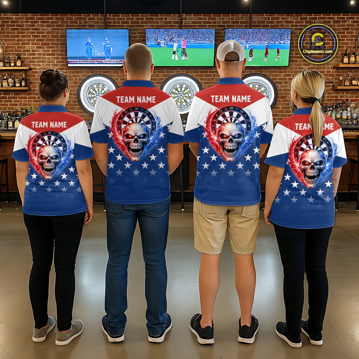 Blue And Red Dartboard Patriotic Dart Quarter-Zip Shirts For Men Custom Dart Team Jerseys NYN2729