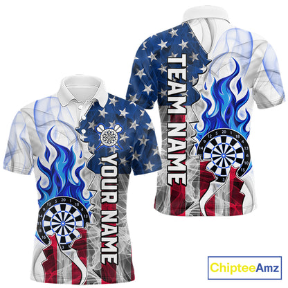 Blue flaming dartboard smoke dart polo shirt for men custom dart clothing
