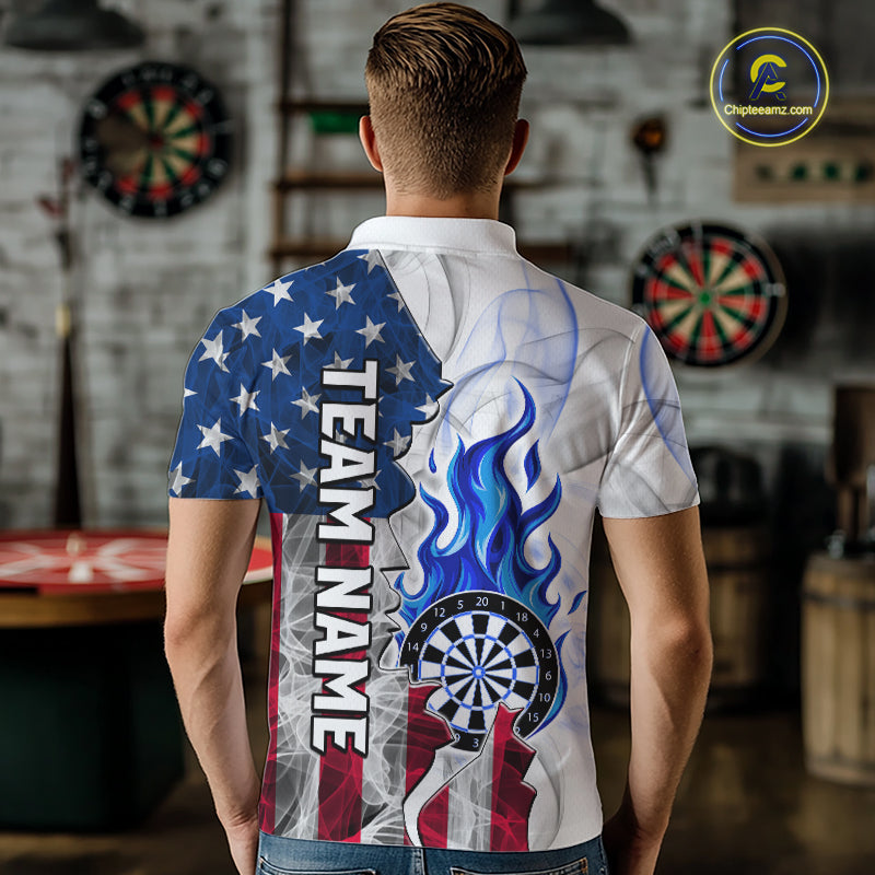 Blue Flaming Dartboard Custom US Flag Smoke Women Dart Polo & 1/4-Zip Shirt Gifts For Dart Players NYN3339