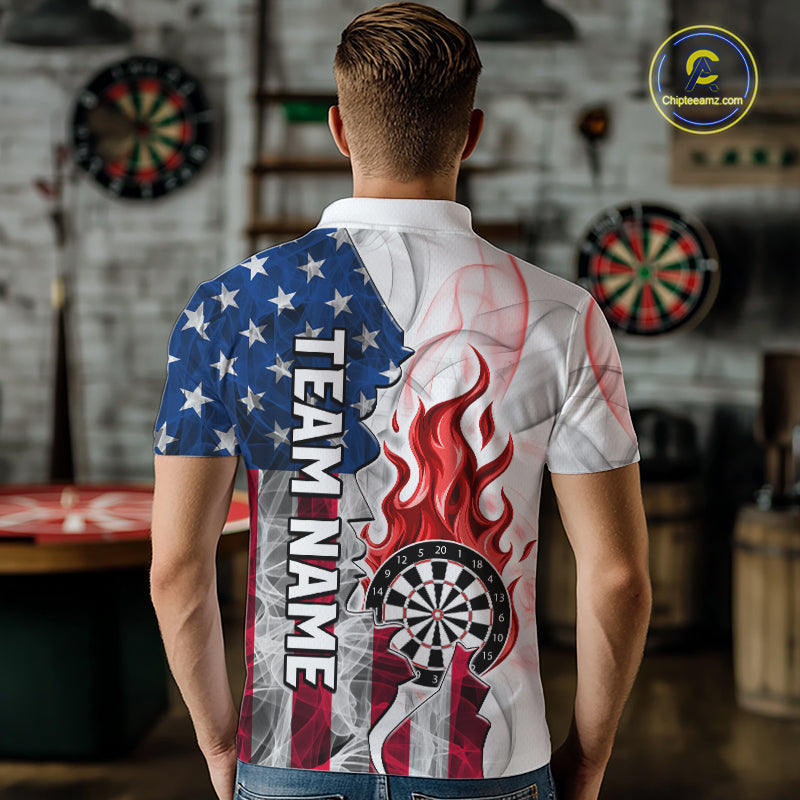Red Flaming Dartboard Custom US Flag Smoke Men Dart Polo & 1/4-Zip Shirt Gifts For Dart Players NYN3340