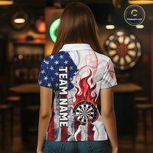 Load image into Gallery viewer, Red Flaming Dartboard Custom US Flag Smoke Women Dart Polo &amp; 1/4-Zip Shirt Gifts For Dart Players NYN3340