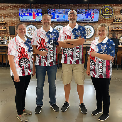 Red Flaming Dartboard Custom US Flag Smoke Men Dart Polo & 1/4-Zip Shirt Gifts For Dart Players NYN3340