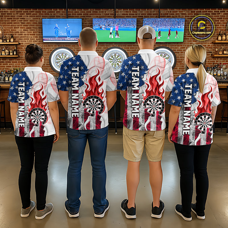Red Flaming Dartboard Custom US Flag Smoke Men Dart Polo & 1/4-Zip Shirt Gifts For Dart Players NYN3340