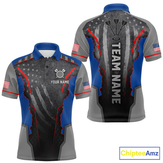 Grunge American flag darts polo shirt for men patriotic dart team jersey