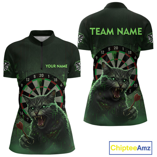 Funny Cat Green Dripping Dartboard Custom Women Quarter-Zip Darts Shirt Outfits Darts Jersey NYN1801
