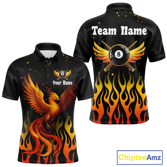 Flaming Phoenix Billiard League Shirts For Men Custom Wings 8 Ball Billiard Pool Jerseys NYN2309