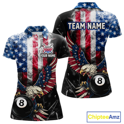 US Flag Smoke Eagle 8 Ball Pool Billiard Shirt For Women Custom Broken Glass Billiard Team Attire NYN2743