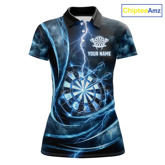 Personalized Thunder Darts Polo & 1/4-Zip Shirt For Women Lightning Dark Blue Dart Attire Jerseys NYN2955
