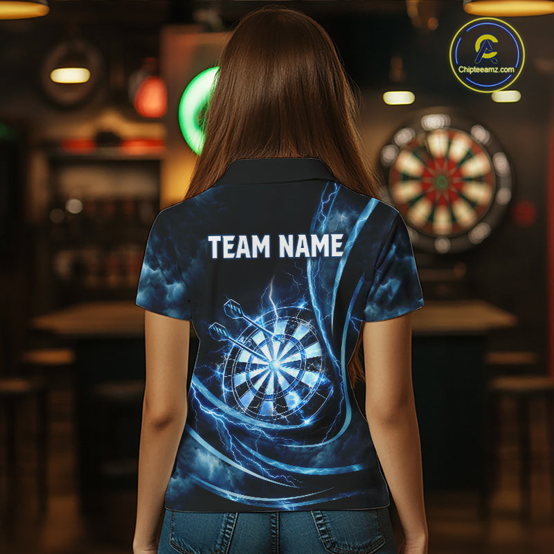 Personalized Thunder Darts Polo & 1/4-Zip Shirt For Women Lightning Dark Blue Dart Attire Jerseys NYN2955