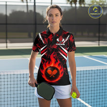 Load image into Gallery viewer, Custom Red Grunge Fire Flame Pickleball Ball &amp; Paddle T-Shirt For Women Outfits Pickleball Jersey NYN2576