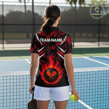 Load image into Gallery viewer, Custom Red Grunge Fire Flame Pickleball Ball &amp; Paddle T-Shirt For Women Outfits Pickleball Jersey NYN2576