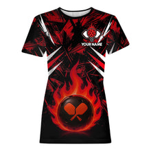 Load image into Gallery viewer, Custom Red Grunge Fire Flame Pickleball Ball &amp; Paddle T-Shirt For Women Outfits Pickleball Jersey NYN2576