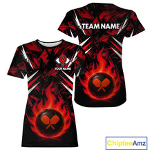 Load image into Gallery viewer, Custom Red Grunge Fire Flame Pickleball Ball &amp; Paddle T-Shirt For Women Outfits Pickleball Jersey NYN2576