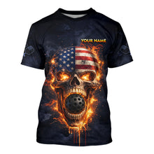 Load image into Gallery viewer, Custom US Flag Skull Fire Flame Pickleball Ball &amp; Paddle T-Shirt Pickleball Jersey For Men NYN2579