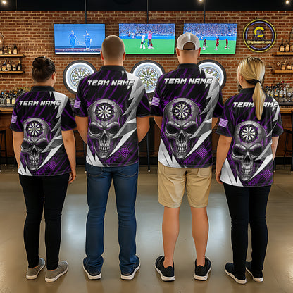 Silver Skull Red Grunge US Flag Men Darts Quarter-Zip Shirt Custom Name Dart League Jerseys NYN2061