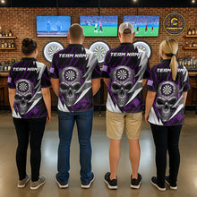 Load image into Gallery viewer, Silver Skull Purple Grunge US Flag Women Darts Polo Shirt Custom Name Dart League Jerseys NYN2062