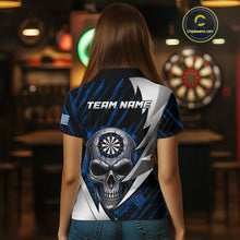 Load image into Gallery viewer, Silver Skull Blue Grunge US Flag Women Darts Polo Shirt Custom Name Dart League Jerseys NYN2063