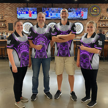 Load image into Gallery viewer, Silver Purple Flaming Skull Dartboard Women Darts Quarter-Zip Shirt Custom Team Dart League Jerseys NYN2070