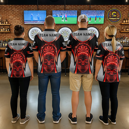 Silver Red Flaming Skull Dartboard Women Darts Polo Shirt Custom Team Dart League Jerseys NYN2071