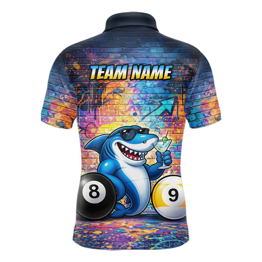 Custom Funny Shark Pool 8 Ball & 9 Ball Men Billiard Shirt Personalized Graffiti Billiard Attire NYN2594