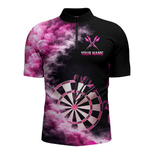 Custom Pink Smokes Dartboard & Arrow Men Darts 1/4-Zip Shirt Personalized Darts Team Jerseys NYN2597