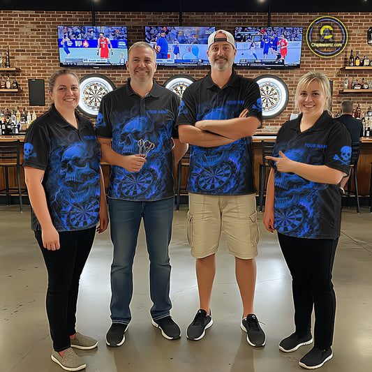 Fire Flame Skull Blue Grunge Dartboard Custom Dart Quarter-Zip Shirt For Men Dart League Jerseys NYN2094