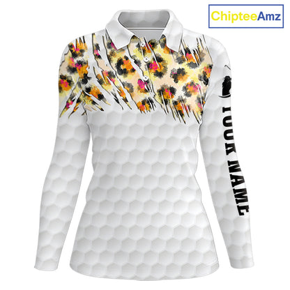 Yellow leopard pattern womens golf polo shirt custom golf team outfit