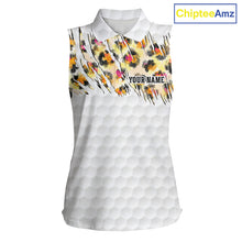 Load image into Gallery viewer, Yellow leopard pattern womens golf sleeveless polo shirt custom golf team outfit