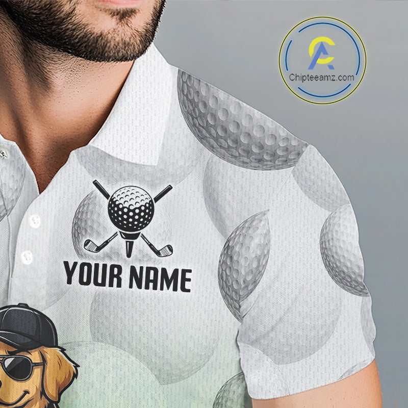 Funny Mens Golf Polo Shirt Custom Golden Retriever Golfer Grass Pattern Golf Team Outfits NYN3396