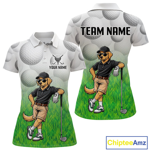 Funny golden retriever womens golf polo shirt golf outfit