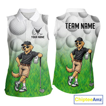 Load image into Gallery viewer, Funny golden retriever womens golf sleeveless polo shirt golf outfit