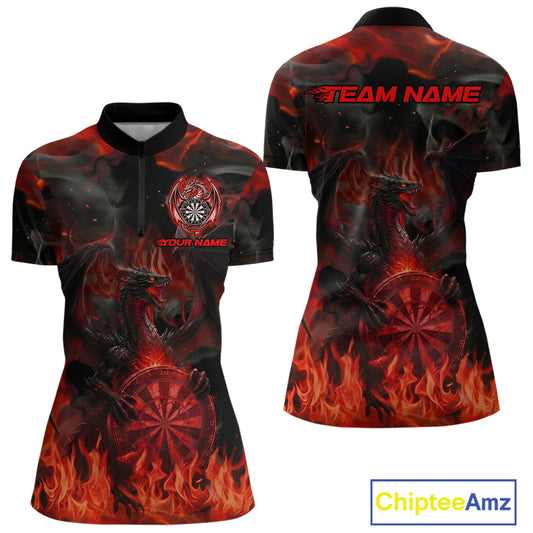 Fire Flames Darts Dragon Red Dart 1/4-Zip Shirts For Women Personalized Team Dart Jerseys NYN2104