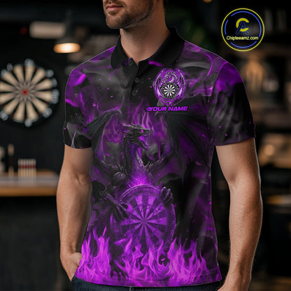 Fire Flames Darts Dragon Purple Dart Polo Shirts For Men Personalized Team Dart Jerseys NYN2105