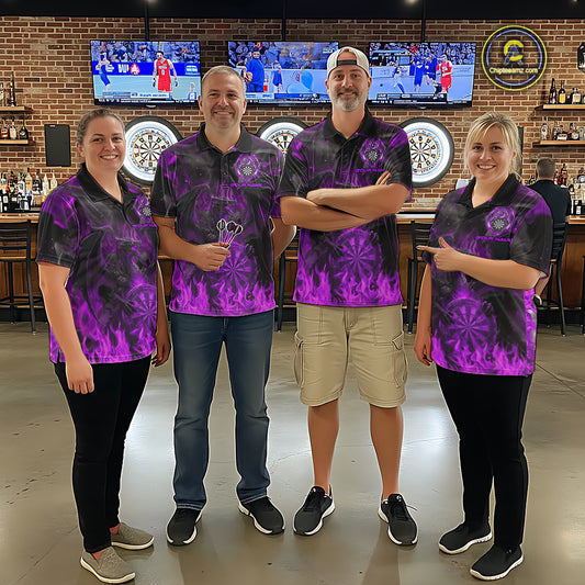 Fire Flames Darts Dragon Purple Dart 1/4-Zip Shirts For Men Personalized Team Dart Jerseys NYN2105